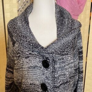 STYLE & CO XL CARDIGAN SWEATER BLACK WHITE W/ SILVER METALLIC THREAD Par…